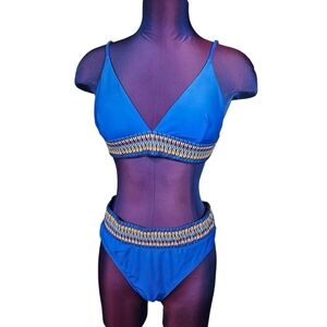 Unbranded Royal Blue Contrast Trim Triangle Bikini Set Size Large‎ Women's K88